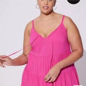 Torrid NWT Pink Rayon Slub Tiered Tie Front Cami Tank Top Plus Size 0 (L/12)
